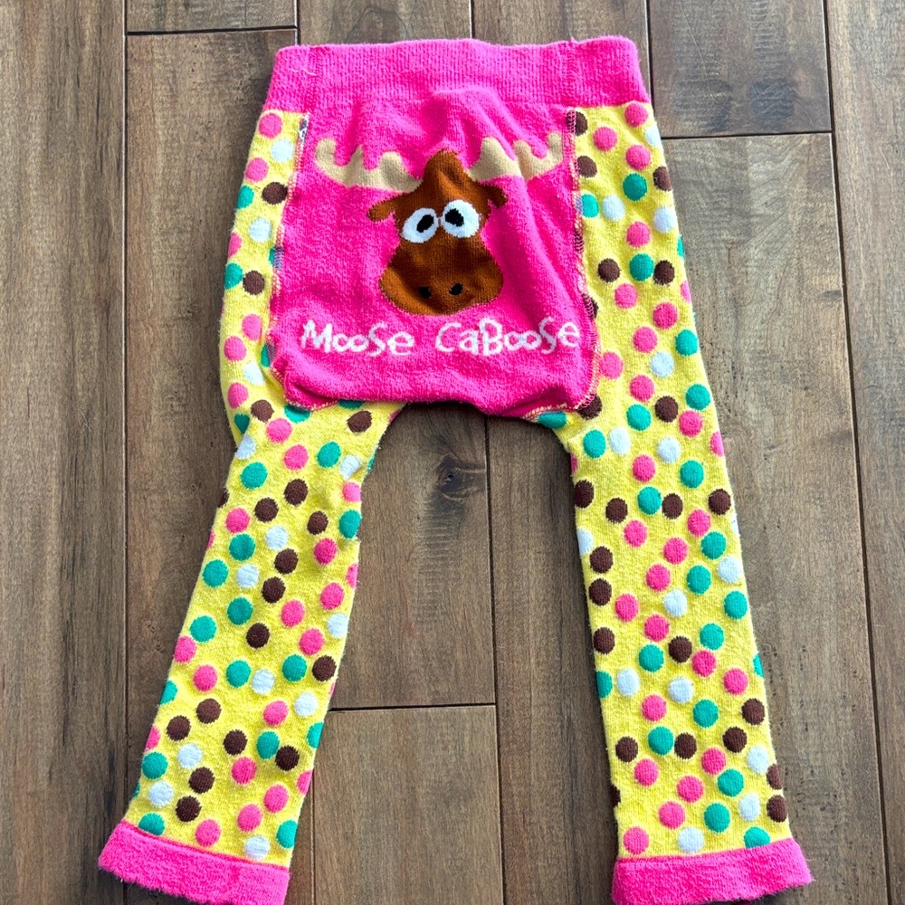 Moose Caboose Pink and Yellow Polka Dot thick leggings